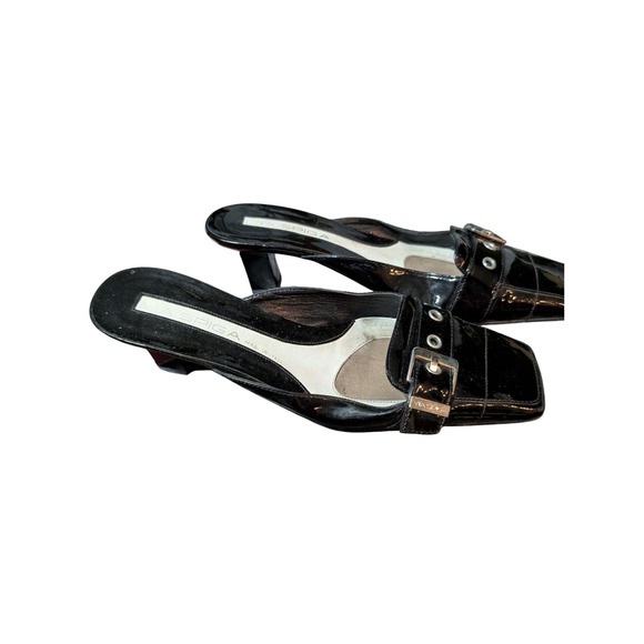 Vintage Via Spiga Kitten Heels Black Leather Buckle Size 9 Women's Made In Italy - Picture 5 of 8